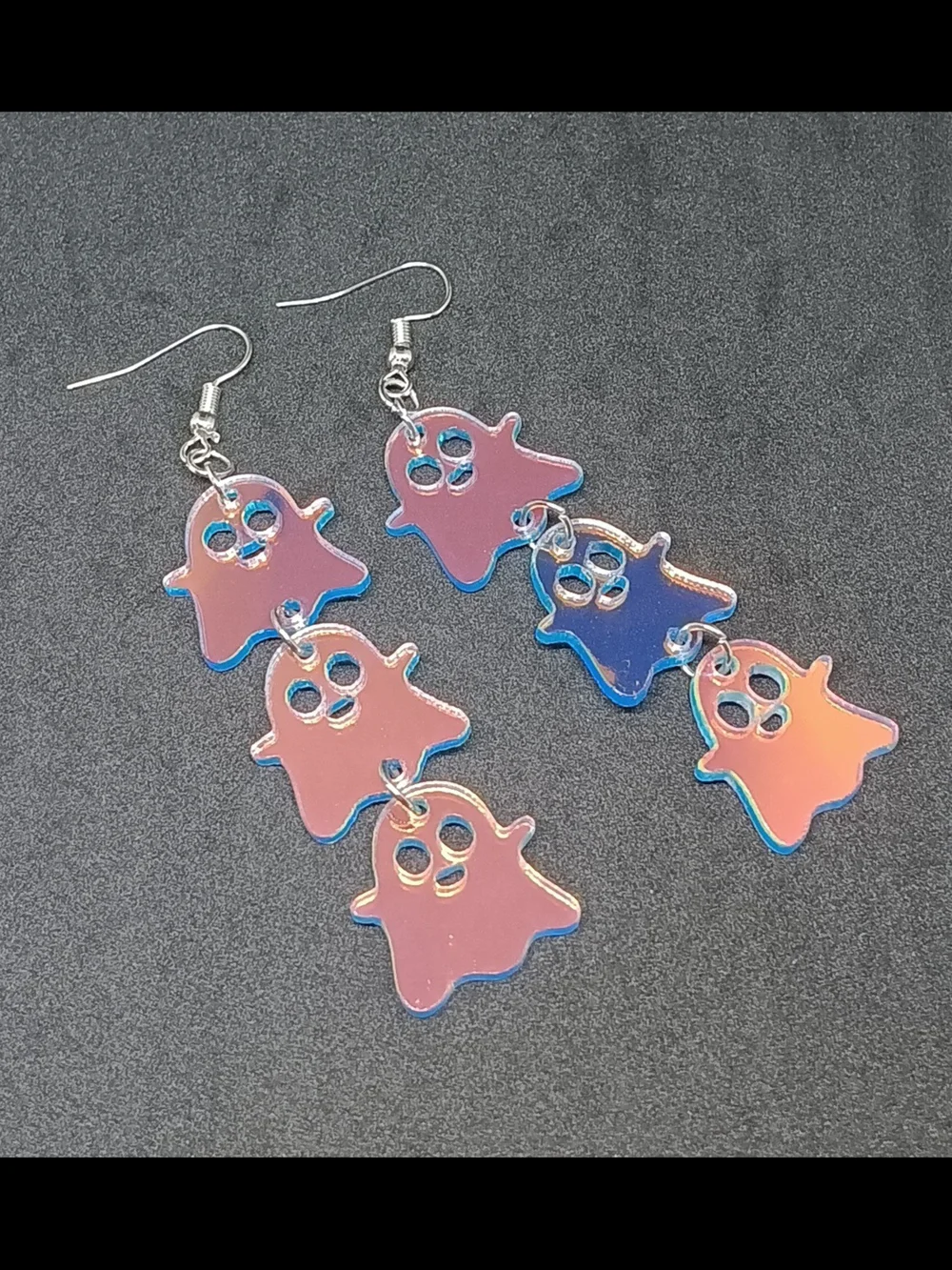 Ghost Trio Dangle Earrings - Blue & Multi Color Holographic